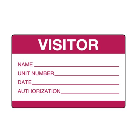 Visitor Pass - Name Unit Number Date 1-15/16 X 3